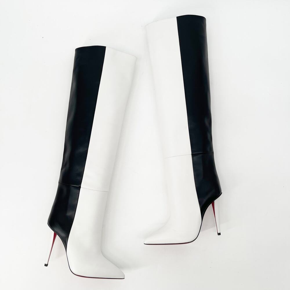Christian Louboutin Black and White Two-Tone Knee-High Stiletto Boots